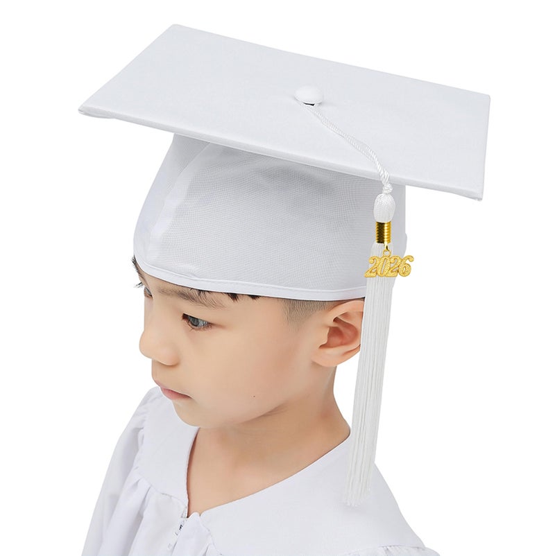 GraduationMall Matte Kindergarten & Preschool Graduation Cap for Kids with 2026 Tassel White - Image 2